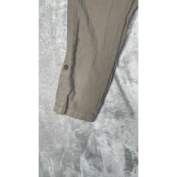 Pure Jill Pull On Linen Pants Women's Medium Olive Green Crop Cuffed Boho Beach - Picture 8 of 12